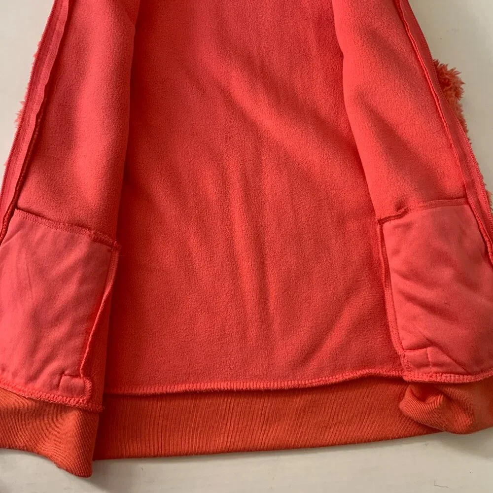 Share Old Navy girls salmon pink fleece fluffy vest jacket zipper pockets sz 14